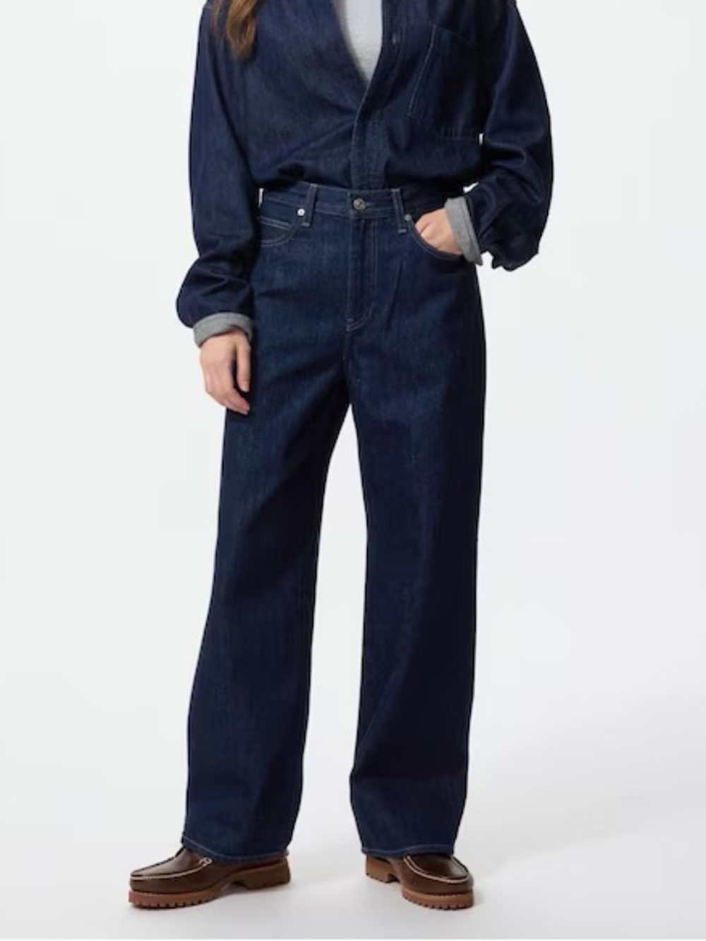 Uniqlo women’s wide straight dark wash jean denim